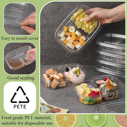 Chunful 36 Pcs 3 Compartment Transparent Snack Containers with Lids Disposable Bento Box Plastic Food Meal Prep Containers for Condiment Salad Dipping School Work Lunch