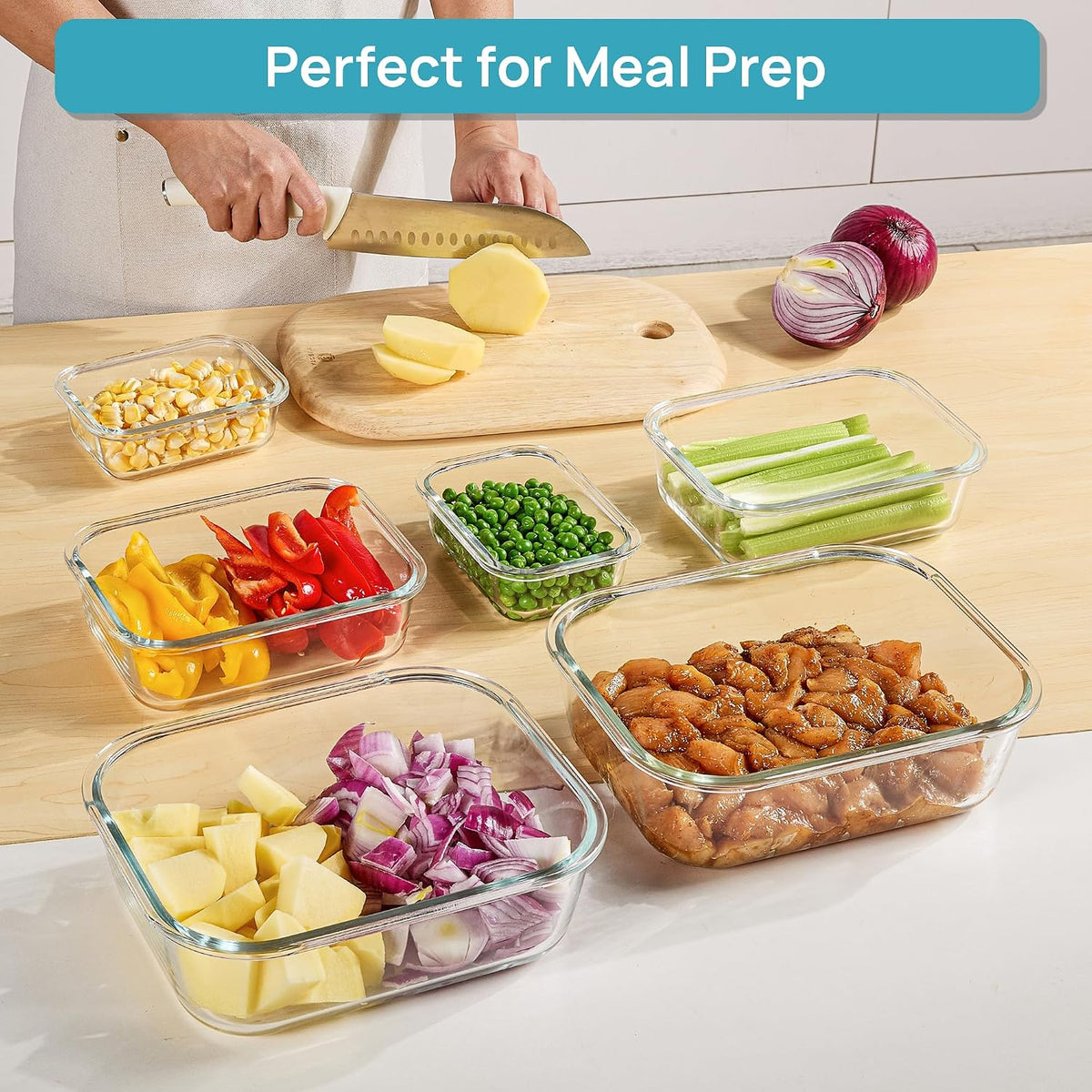 Vtopmart 10 Pack 35oz Glass Food Storage Containers with Lids, Meal Prep Containers, Airtight Reusable Lunch Container Set, Safe for Oven, Microwave, Freezer, and Dishwasher, Grey