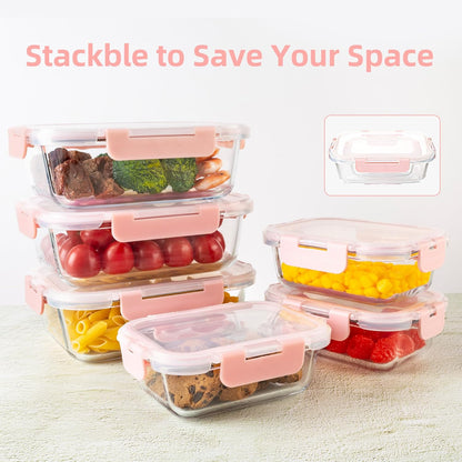 16PCS (8 Bowls + 8 Lids) High Borosilicate Glass Meal Prep Containers, Food Storage Containers with Airtight Lids, Glass Lunch Bento Boxes,Dishwasher Safe, blue