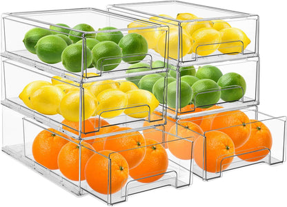 Sorbus Medium Clear Storage Drawers (6 Pack) – Stackable Organizer Drawers for Fridge, Pantry, Kitchen – Pull-Out Storage Bins with Handles, Slide Out Acrylic Drawers