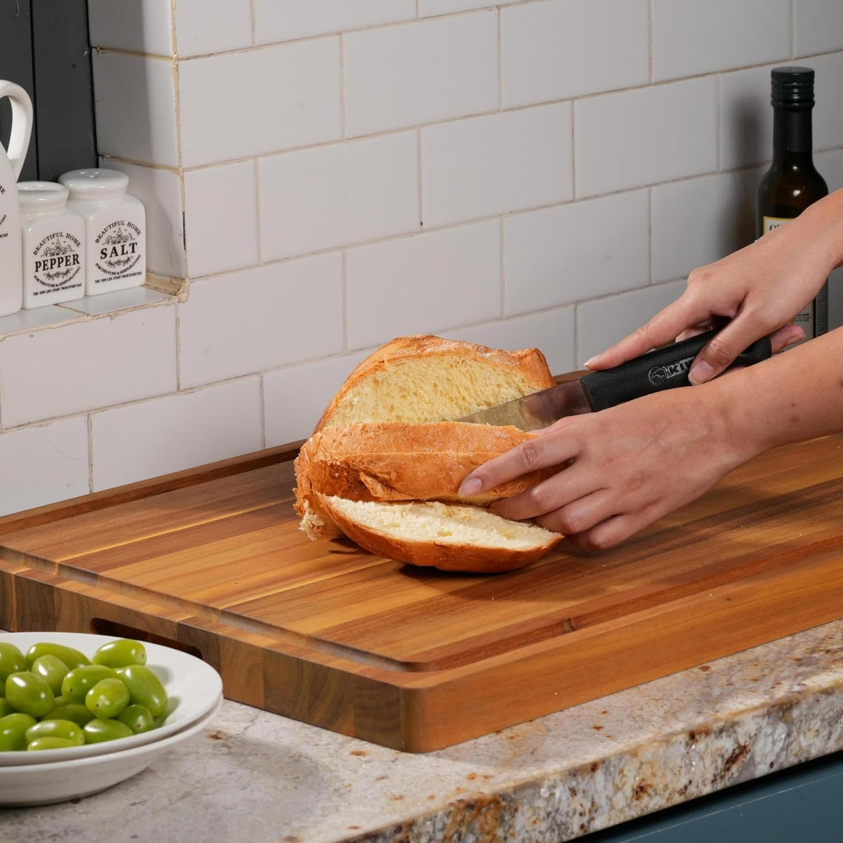 Solid Acacia Wood 20"x15" Large Cutting Board Butcher Block