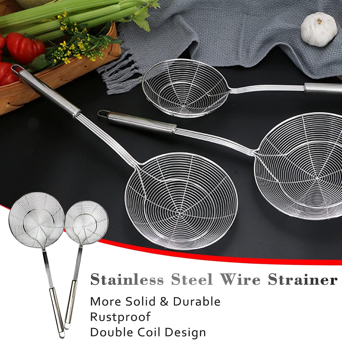 TENTA Kitchen Multi Kitchen Utensil Stainless Steel Cooking Skimmer Slotted Fish Turner Spatula Spoon Colander Drain Water Filter Spoon Hot Pot Scoop Comfortable Grip Design Strainer Ladle for Kitchen