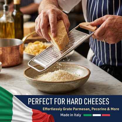 Handheld Mandoline Slicer for Kitchen - Stainless Steel Flat Mandolin with Cherrywood Handle - Julienne Cutter for Vegetable and Fruits - Italian Made Kitchen Gadgets by Kings County Tools