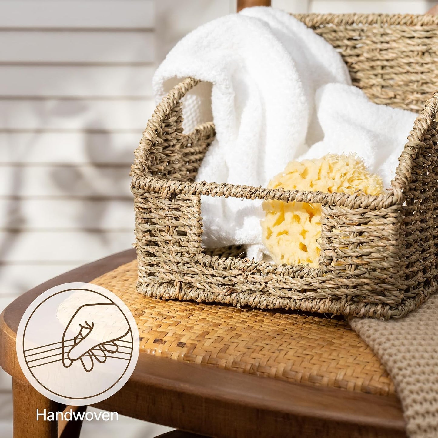 StorageWorks Water Hyacinth Pantry Storage Baskets, Wicker Baskets with Built-in Handles, Handwoven Shelf Baskets for Organizing, Pantry Organizers and Storage, 3 Pack