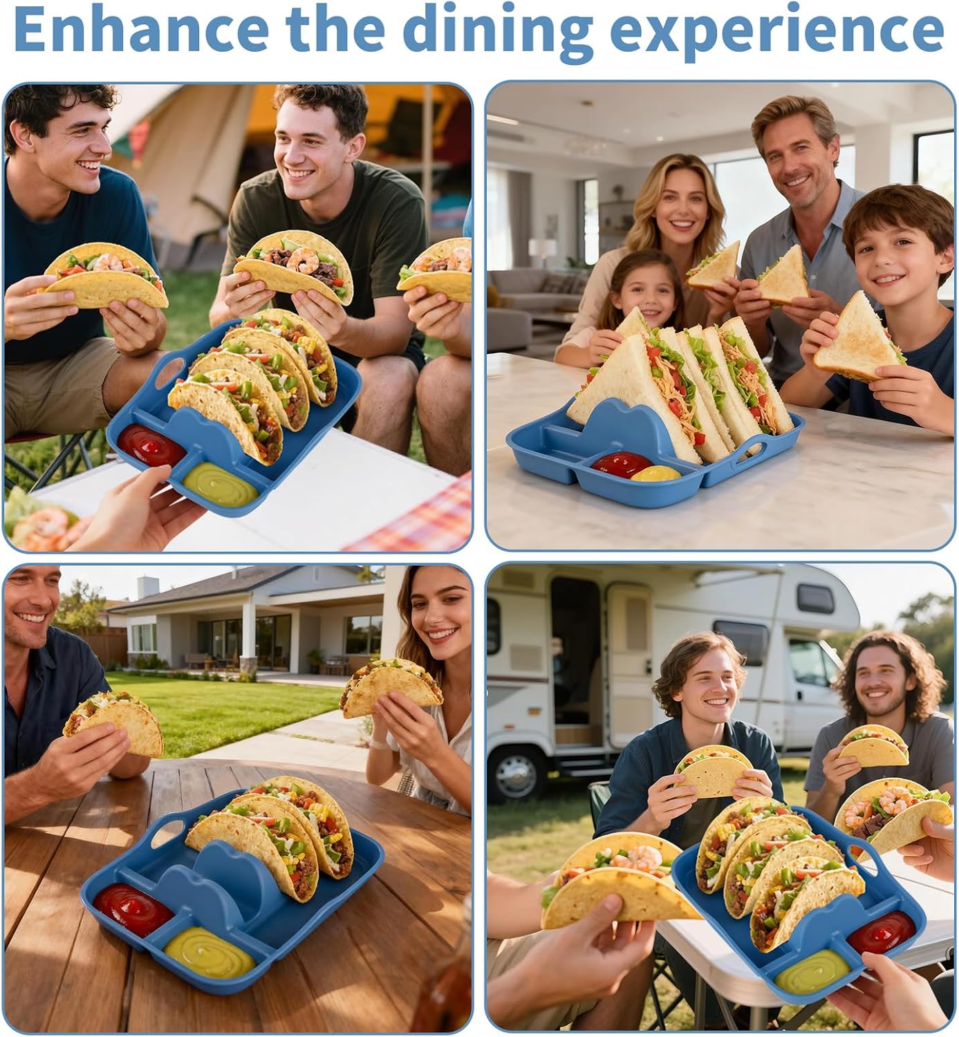 2PCS Silicone Taco Holder Plates, Reusable Taco Plates Holder with Handle for Party, Taco Stand Taco Tray for Taco Bar Serving Set, Oven Safe for Baking, Dishwasher and Microwave Safety