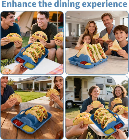 2PCS Silicone Taco Holder Plates, Reusable Taco Plates Holder with Handle for Party, Taco Stand Taco Tray for Taco Bar Serving Set, Oven Safe for Baking, Dishwasher and Microwave Safety