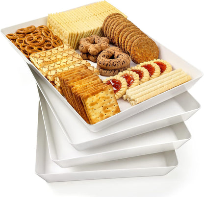 8 Pack, 16" x 11" Large White Serving Trays Set - Reusable Plastic Serving Platters for Cookie, Appetizer, Charcuterie, Snack, Dessert, Party Food Display - Stackable Kitchen CounterTop Tray, BPA Free