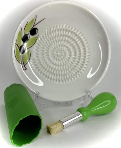 BonCera, Premium Ceramic Garlic Grater Plate Set - White Olive