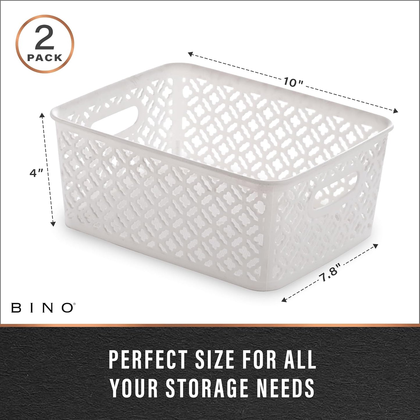 BINO l Plastic Storage Baskets, Large - Grey l THE BLOSSOM COLLECTION l Multi-Use Organizer Bin l Built-in Handles l Plastic Woven Basket for Organizing l Pantry & Home Organizing Basket