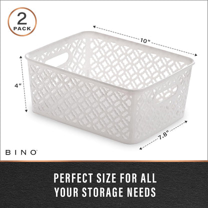 BINO l Plastic Storage Baskets, Large - Grey l THE BLOSSOM COLLECTION l Multi-Use Organizer Bin l Built-in Handles l Plastic Woven Basket for Organizing l Pantry & Home Organizing Basket