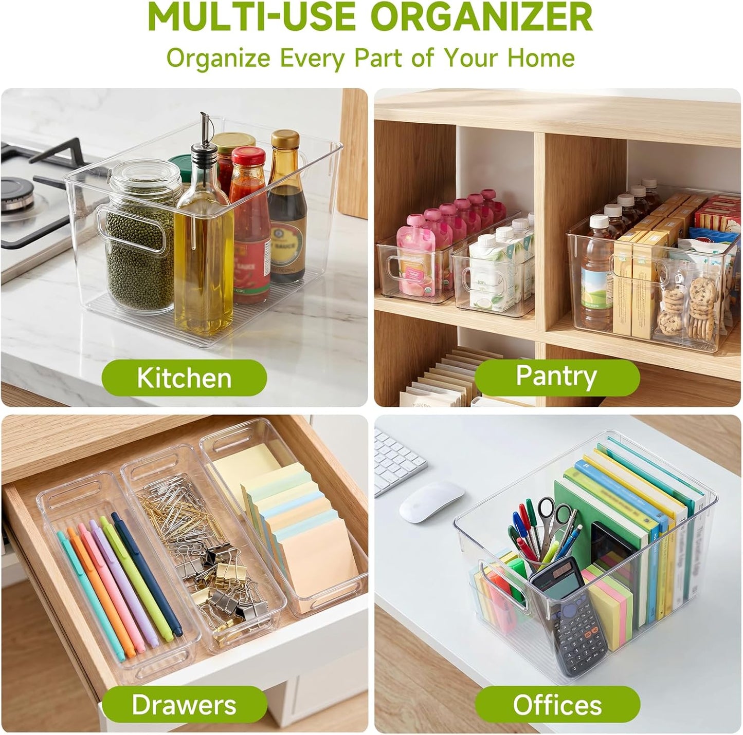 14 Pack Fridge Organizer, Stackable Refrigerator Organizer Bins with Lids PBA-Free, Clear Fridge Organizers and Storage for Kitchen, Countertops, Cabinets, Fridge, Drinks, Fruits, Vegetable, Cereals