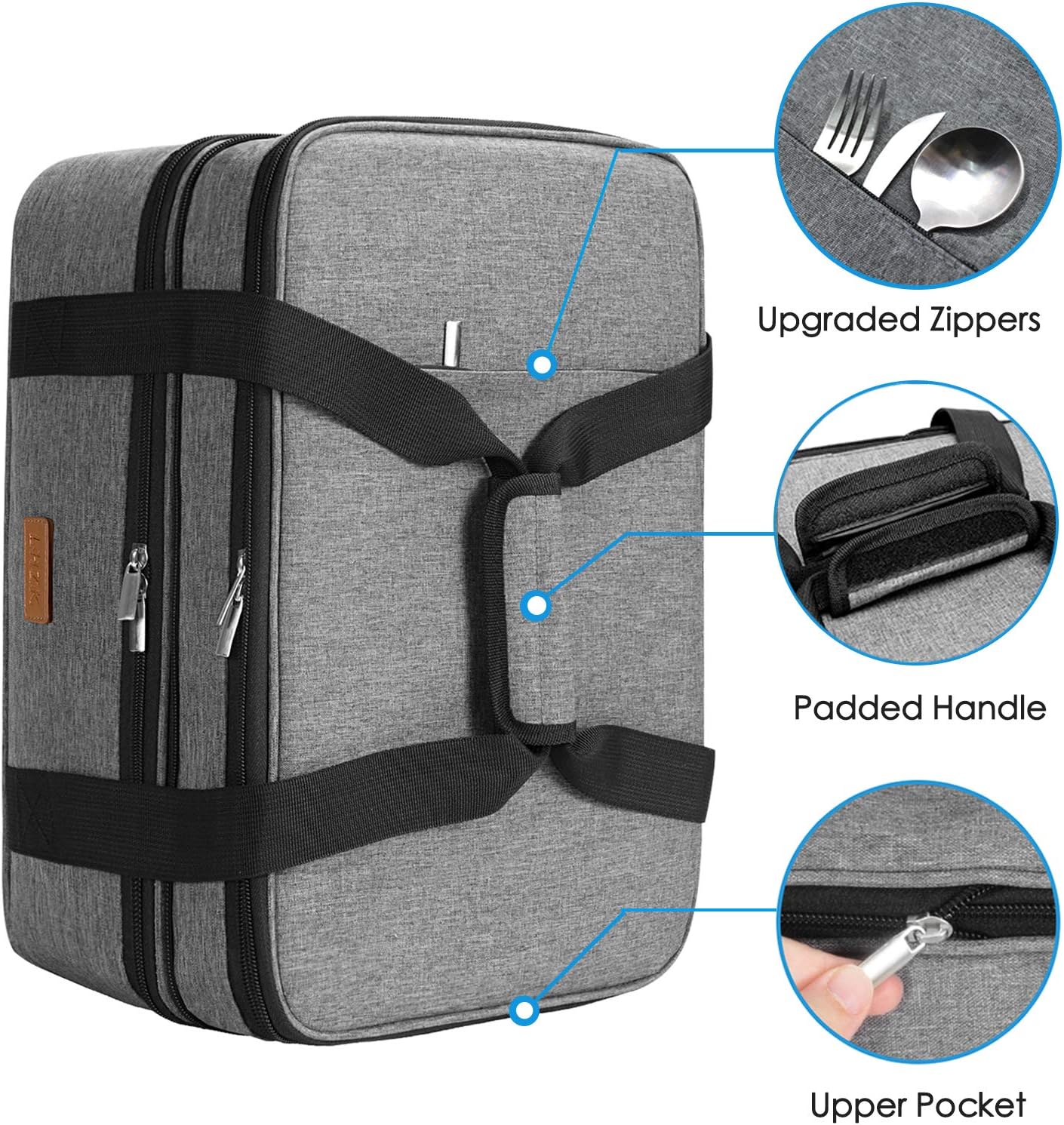 LHZK Double Decker Insulated Casserole Carrier for Hot or Cold Food, Expandable Hot Food Carrier, Lasagna Holder Tote for Potluck Parties, Picnic, Beach, Fits 11 x 15 or 9 x 13 Baking Dish (Black)