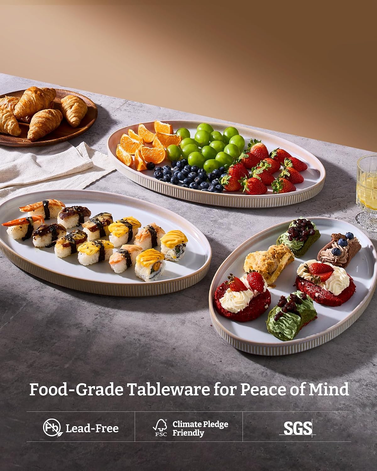 famiware Serving Platter, 16/14.6/12.9 Inch Serving Dishes for Entertaining, Party Serving Trays for Food, Buffet Oval Platters for Food, Large Plates for Bread Turkey Cheese Appetizer, Matte White