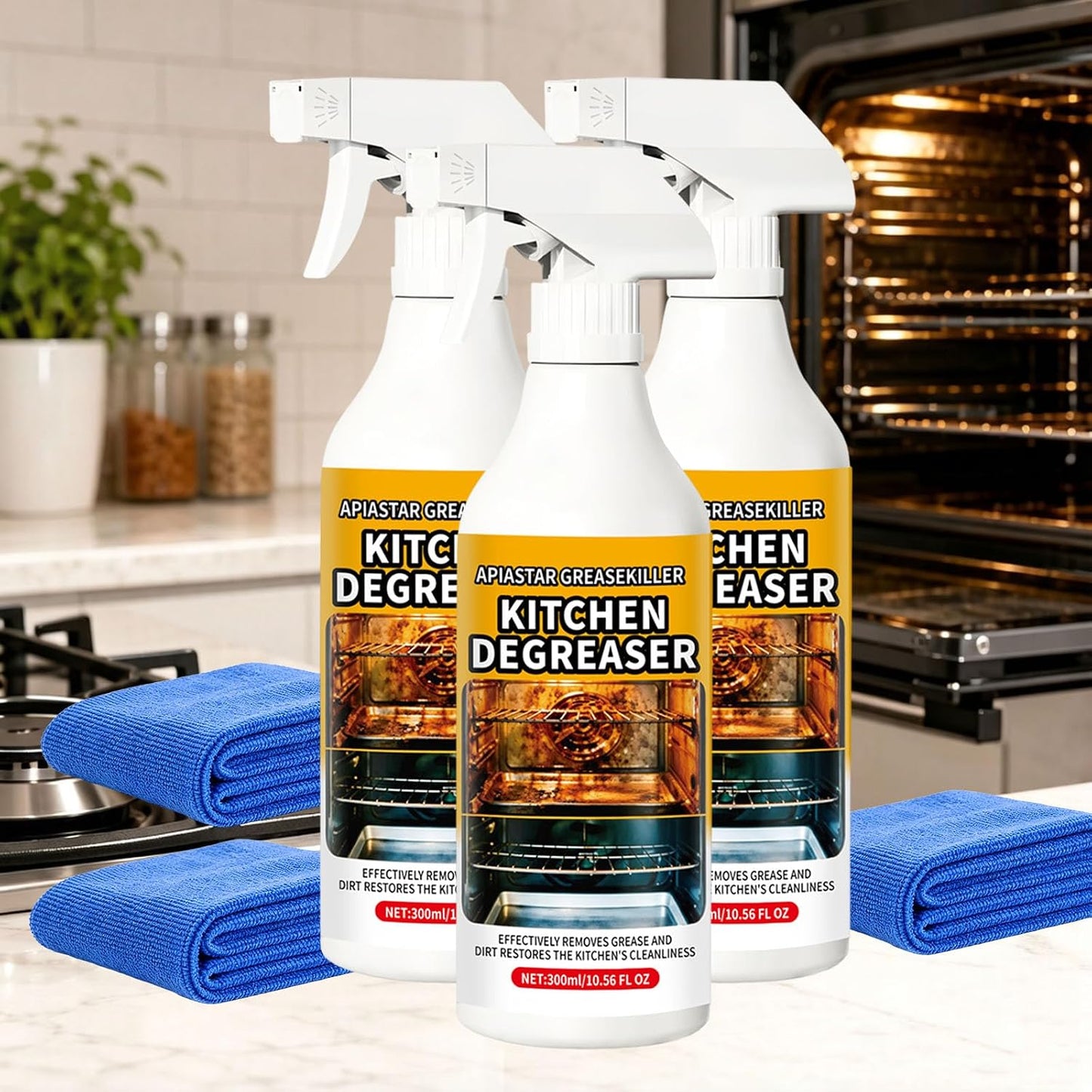 Apiastar Greasekiller Spray,2026 New,300ML/10.56FL.OZ Apiastar Grill Cleaner Spray,Suitable For Greasy Grates, Drip Trays, Sticky Buildup, Exterior Grill Messes(2PCS)