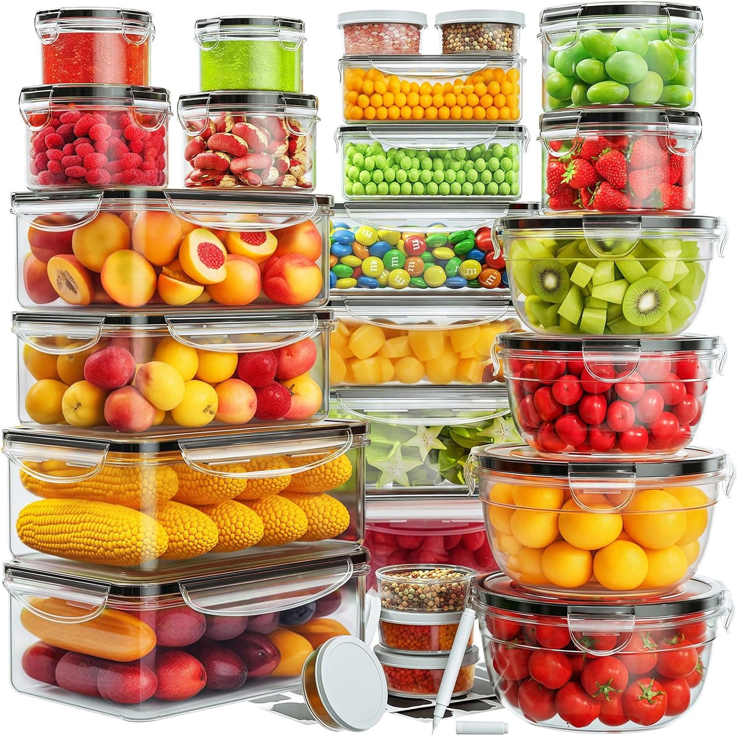 JSCARES 62 PCS Large Food Storage Containers with Lids Airtight (31 Lids & 31 Containers)- Reusable Plastic Leakproof Meal-Prep Container for Kitchen Storage Organization Microwave/Dishwasher Safe