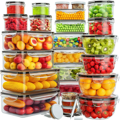 JSCARES 62 PCS Large Food Storage Containers with Lids Airtight (31 Lids & 31 Containers)- Reusable Plastic Leakproof Meal-Prep Container for Kitchen Storage Organization Microwave/Dishwasher Safe