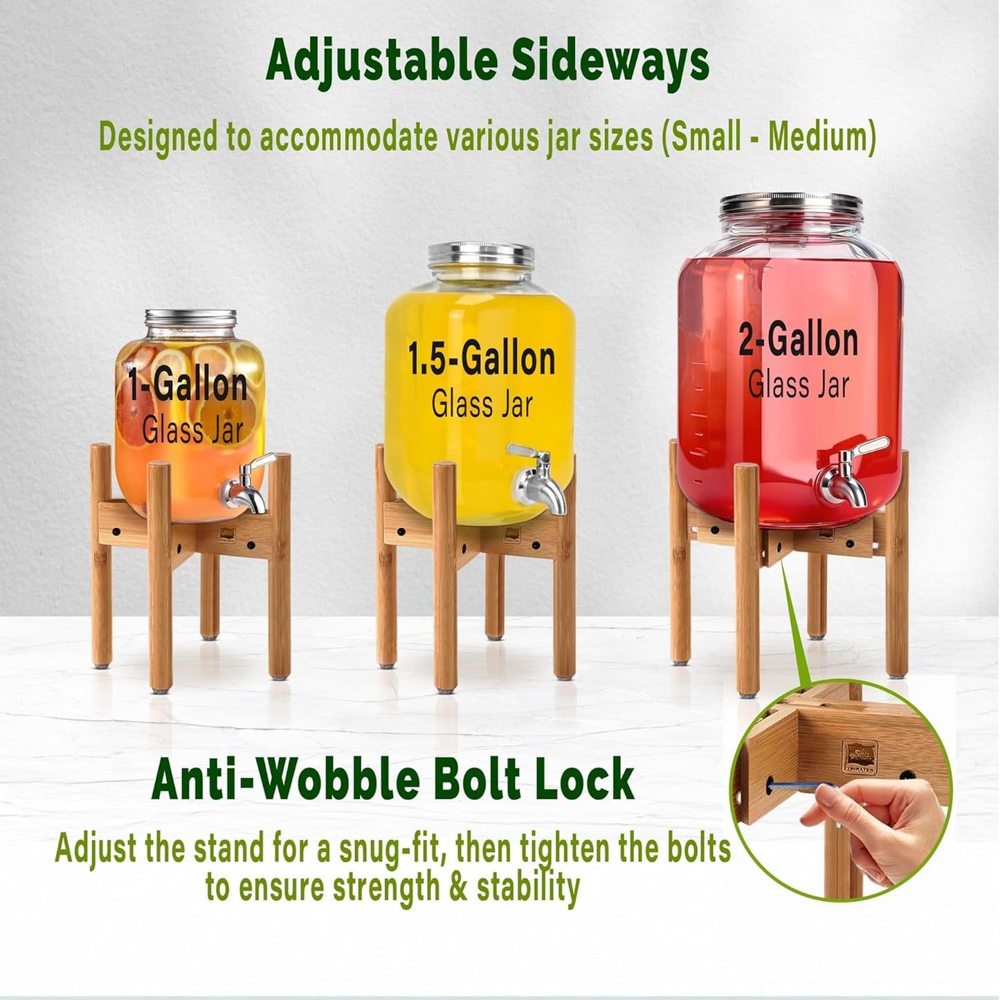 ZPirates Drink Dispenser Stand - Adjustable Bamboo Holder Riser for Compatible Dispensers for Water, Beverages and Drinks