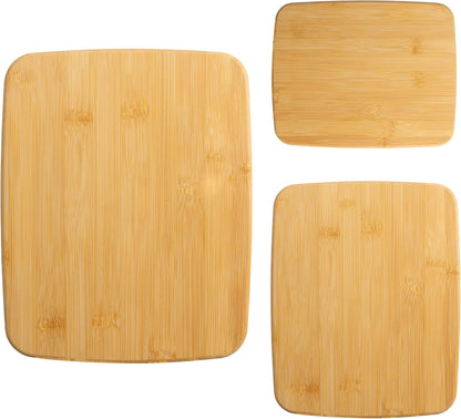 3-piece bamboo cutting board set,non-slip kitchen cutting board set includes 14 "x11", 10 "x8" and 8 "x5.5" for cutting meat, vegetables and cheese, which can be turned over and easily cleaned.