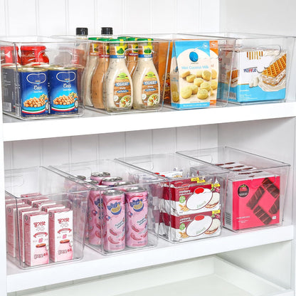 Vtopmart Clear Plastic Pantry Organizer Bins, 4 PCS Food Storage Bins with Handle for Refrigerator, Fridge, Cabinet, Kitchen, Countertops, Cupboard, Freezer Organization and Storage, BPA Free, Large