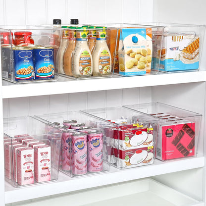 Vtopmart Clear Plastic Storage Bins, 6 PCS Pantry Organizer Bins with Handle for Refrigerator, Fridge, Cabinet, Kitchen, Countertops, Cupboard, Freezer Organization and Storage, Large