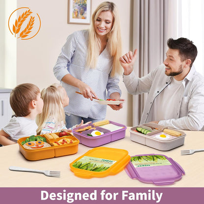Itopor Classic Wheat Straw Bento Box, Leak-Proof 3-Compartment Lunch Box for Adults & Older Kids, BPA-Free Meal Prep Food Container with Fork, Microwave & Dishwasher Safe, 5.5 Cup, Sage Green
