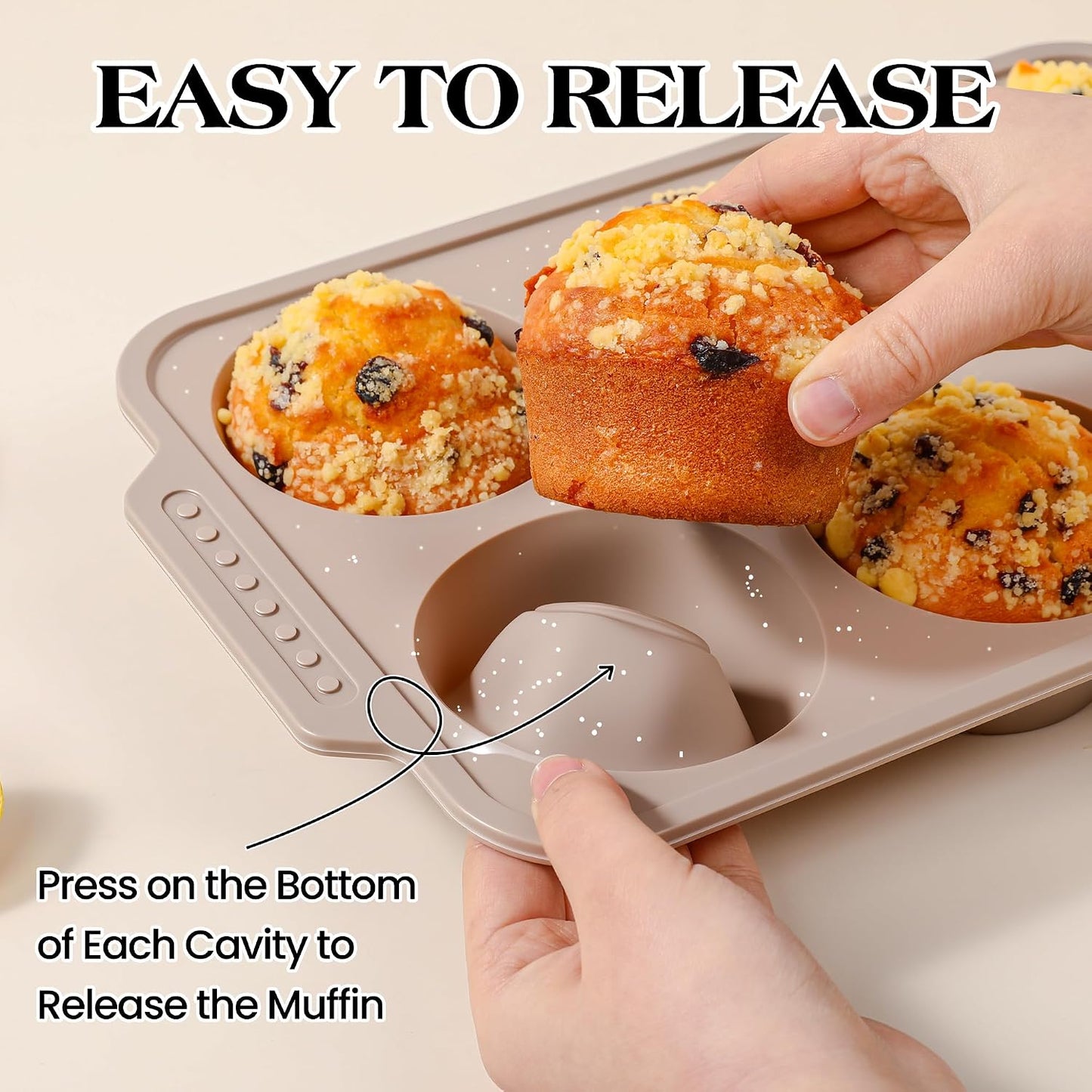 2 Pcs Silicone Muffin Pans for Baking with Metal Reinforced Frame, Nonstick Cupcake Tray for Oven, 12 Cups Regular Size Silicone Molds for Egg Bites, Dishwasher Safe (Brown, Cream)