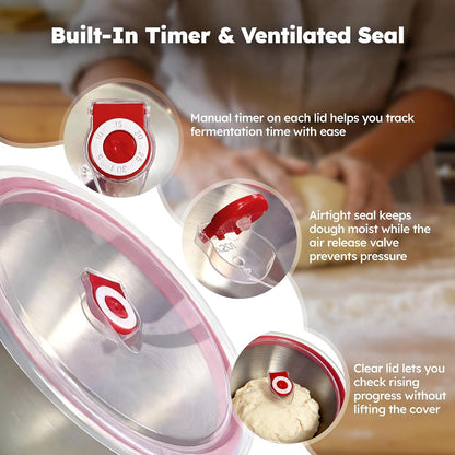 4-Pack Stainless Steel Pizza Dough Proofing Box with Clear Lids (1000ml)