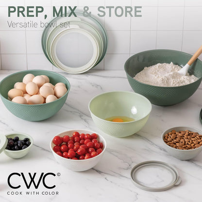 COOK WITH COLOR Mixing Bowls with Lids - 12 Piece Plastic Nesting Bowls Set includes 6 Prep Bowls and 6 Lids, Microwave Safe Mixing Bowl Set, Pink Embossed - Colors B