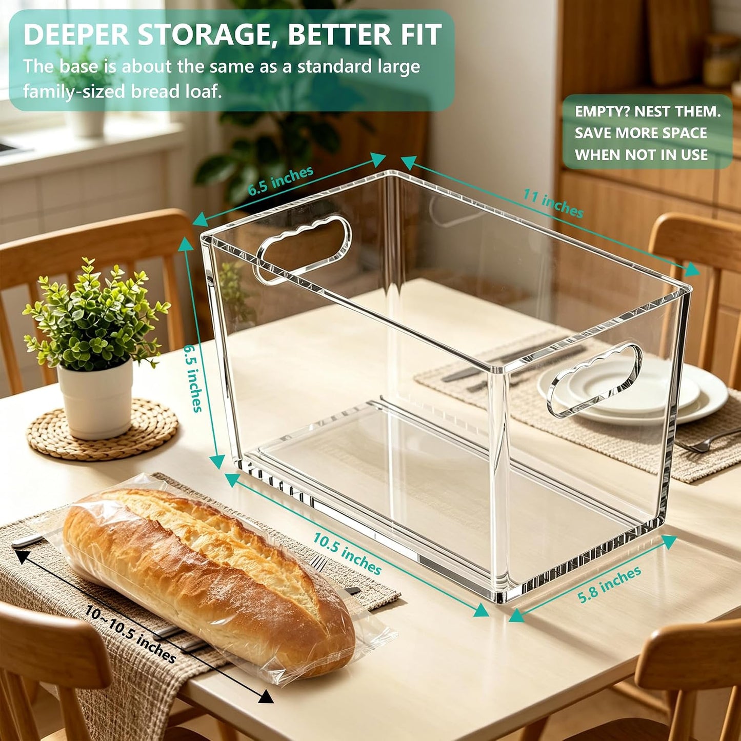 4 Pack Clear Storage Bins, PET Pantry Organizers & No-Tip Storage Containers with Cutout Handles for Fridge Freezer Kitchen Cabinet Closet Countertop, Nestable Open Top Organization Bins Save Space