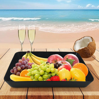greenandlife 4 pcs 16" x 11" Large Serving Trays for Party Supplies, Plastic Platters for Serving Food, Unbreakable Reusable Trays for Snack, Fruit, Cookies, Desserts in Kitchen, BPA Free, Black