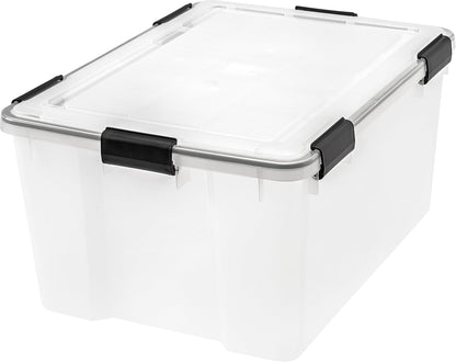 IRIS USA WeatherPro Storage Bins with Lids, 47 Qt, Gasket Seal, 2 Pack | Airtight gasket helps protect clothing, shoes, crafts, keepsakes, and household supplies from moisture and dust.