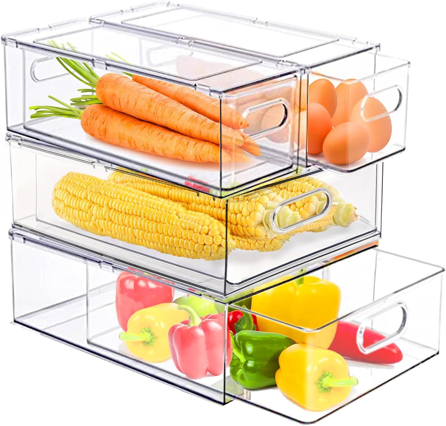 bealy 2 Pack Refrigerator Organizers and Storage, Stackable Clear Pull out Drawer Organizer Bins, BPA-Free Fridge Organizer and Storage for Fruit, Produce, Drink, Snack and Food Storage Containers