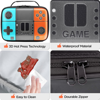Kids Gamer Lunch Box for Boys, Game Console Insulated Lunch Bag, PU Leather Waterproof Lunchbox with Mesh Pocket, Durable Leakproof Lunch Tote Fits Bento Box for School
