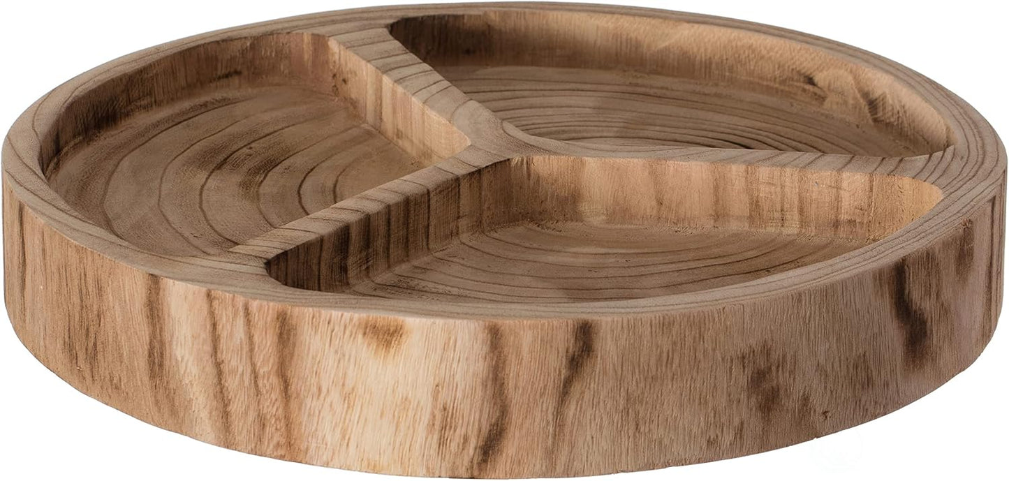 3 Sectional Round Veggie Tray with Lid – Divided Snack Tray for Dining Table, Vegetable Tray Platter, Sectioned Serving Tray for Parties, Kitchen Decoration