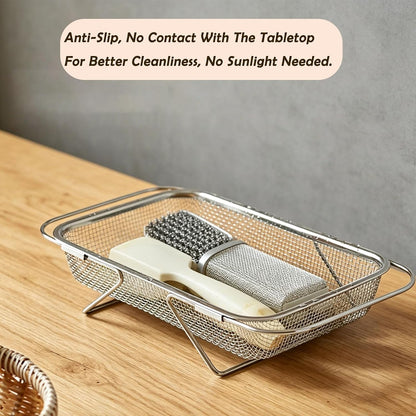 Sink Strainer Basket, Over the Sink Colander, Kitchen Expandable Stainless Steel Mesh Drain Basket, Adjustable Rectangular Kitchen Strainer with Handle for Washing Fruits, Vegetables and Pasta (Small)