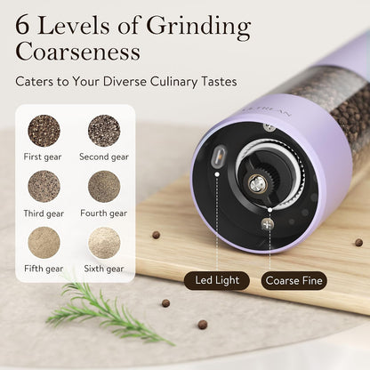 Ultrean Electric Salt and Pepper Grinder Set, Rechargeable,Matte Black