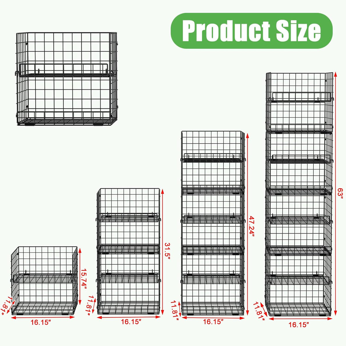 JKsmart 8-Tier Stackable Wire Basket, Can Organizer for Pantry Kitchen, XXL Metal Storage Shelves with Dividers & Handles, Easy Assembly Space Saving Storage Bins for Snacks Fruits Veggies