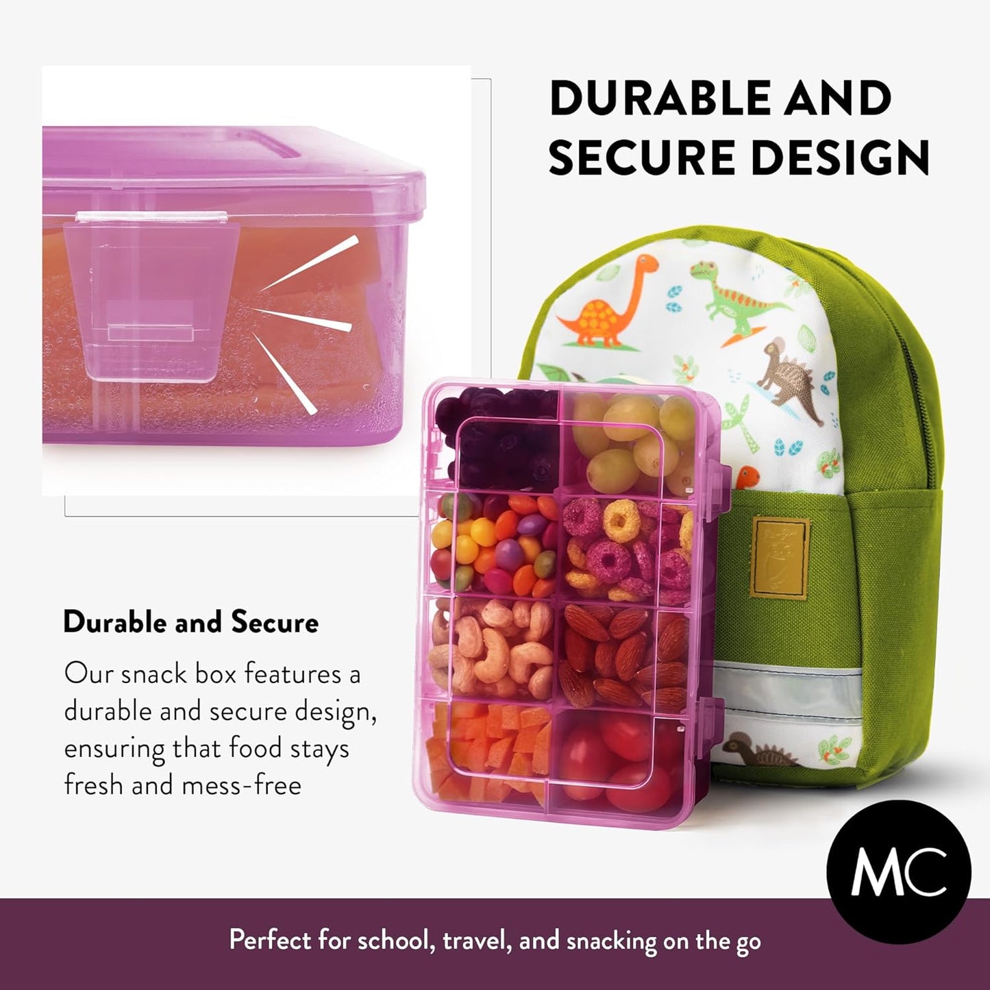 Large Kids Snack Box Containers Set of 2 -100 Labels, BPA-Free, Adjustable Compartments, Dishwasher Safe, Reusable Tray, Food Grade, Meal Prep Container, PARENT TESTED PARENT APPROVED AWARD (Clear)