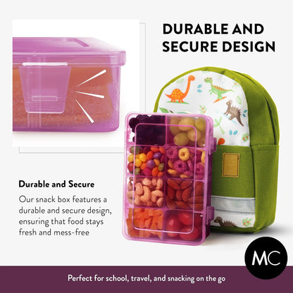 Large Kids Snack Box Containers Set of 2 -100 Labels, BPA-Free, Adjustable Compartments, Dishwasher Safe, Reusable Tray, Food Grade, Meal Prep Container, PARENT TESTED PARENT APPROVED AWARD (Clear)