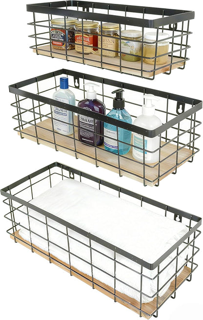ShabbyDecor Metal Wire Basket with Handles Storage Organizer Stackable Organizing bin for Cabinet Shelf Countertop Under Sink Pantry for Kitchen,Bathroom,Laundry Closet, 1 Pack