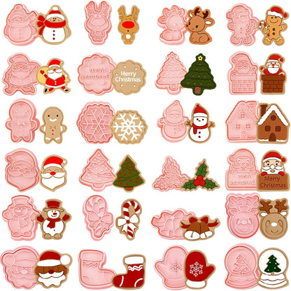 24 Pieces Christmas Cookie Stamps Gingerbread Cookie Cutters Xmas Embossing Santa Claus Elk Snowman Shapes 3D Plastic Cookie Molds for Baking Holiday Party Supplies