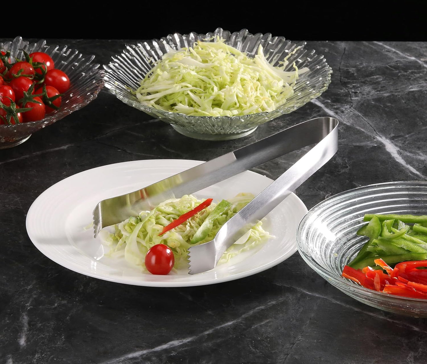 New Star Foodservice Restaurant-Grade Pom Tong, Stainless Steel, 6.5 Inch, Set of 6, Silver
