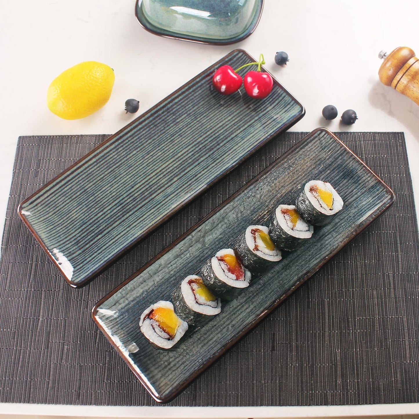 Porcelain Rectangular Plates, Large Cookie Trays, Set of 4, Shatterproof, Dishwasher-Safe, Perfect for Sushi, Baguettes, Snacks, Appetizers, Rolls, or Table Centerpieces.