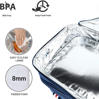 MIER Insulated Double Casserole Carrier Bag for Lasagna Lugger, Potluck Parties, Picnic, Beach, Fits 9 x 13 Inches Baking Dish, Casserole Dish, Expandable, Dark Blue