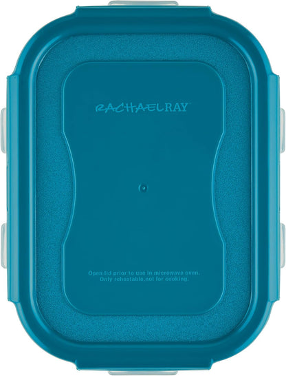 Rachael Ray Leak-Proof Nestable Container Food Storage Bin Set, 10-Piece, Clear with Teal Lids