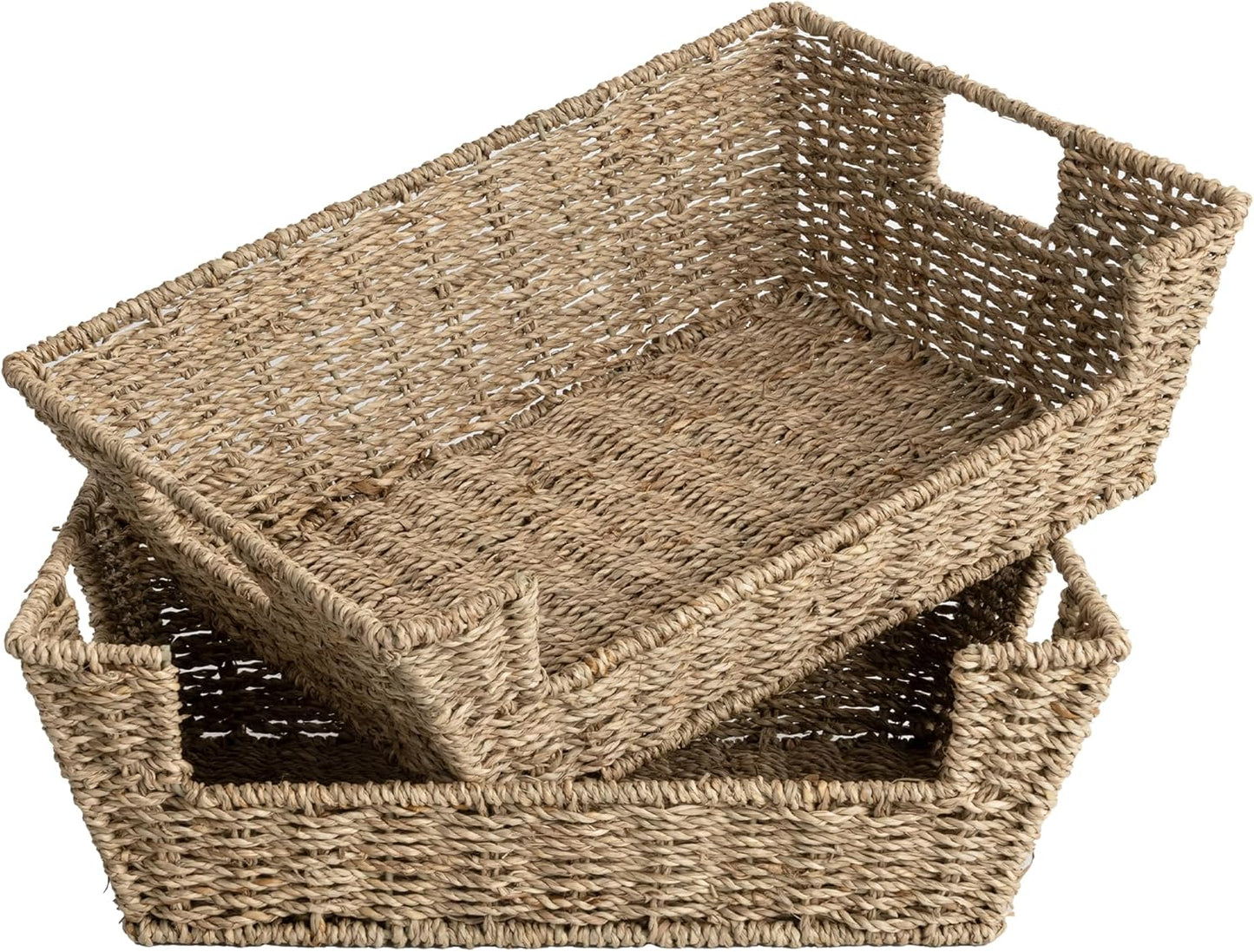 StorageWorks Round Paper Rope Woven Basket for Pantry Organizers and Storage, Stackable Pantry Storage Baskets for Shelves, Brown, 2-Pack