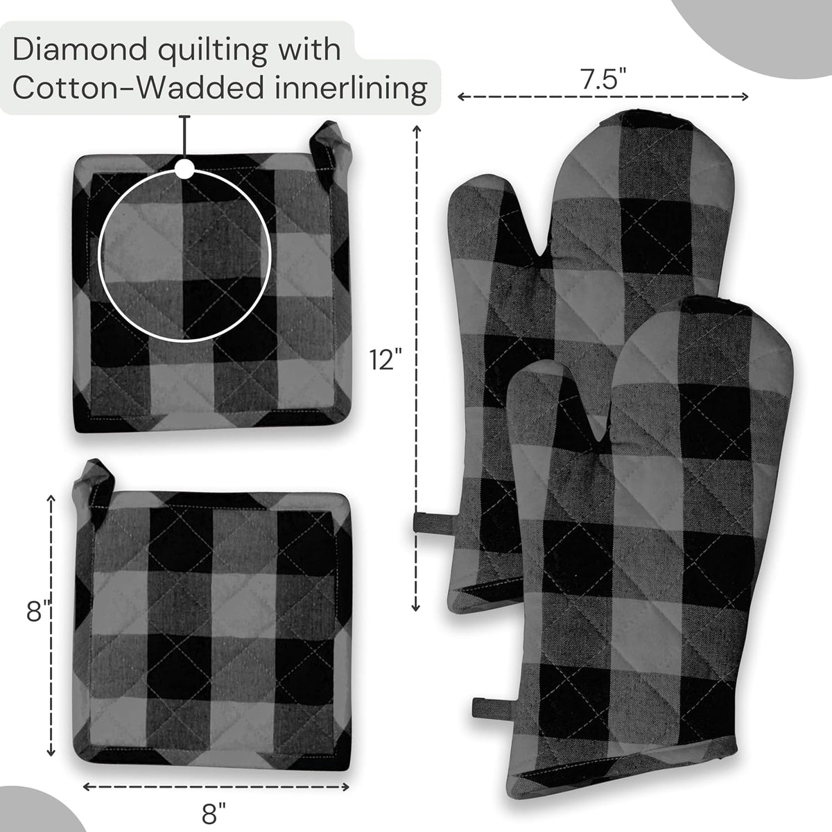 Oven Mitt (7"x13") & Pot Holder (8"x8") 100% Cotton Set of Heat Resistant Oven Gloves & Hot Pads for Gifts, BBQ, Cooking, Baking, Thanksgiving - Mustard Yellow
