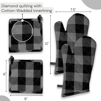 Oven Mitt (7"x13") & Pot Holder (8"x8") 100% Cotton Set of Heat Resistant Oven Gloves & Hot Pads for Gifts, BBQ, Cooking, Baking, Thanksgiving - Mustard Yellow