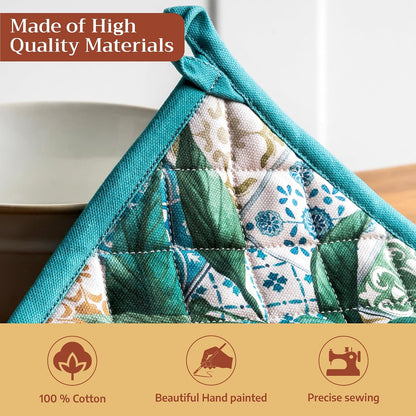 Maison d' Hermine 100% Cotton Oven Mitt & Pot Holder Set (7.5"x13" & 8"x8") - Colors C