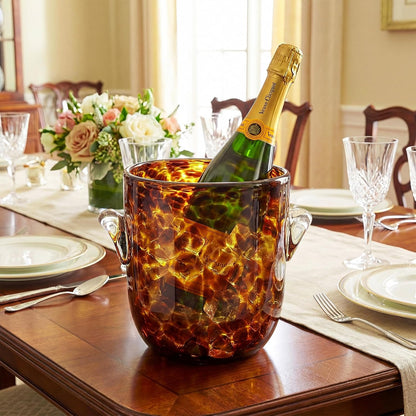 Remerry 1 Pcs Tortoise Pattern Ice Bucket Glass 6.6 Inch Diameter Chiller Beverage Tub Cocktail Home Bar Accessories, Wine, Beer Ice Bucket for Drinks and Parties, Champagne Drink Cooler